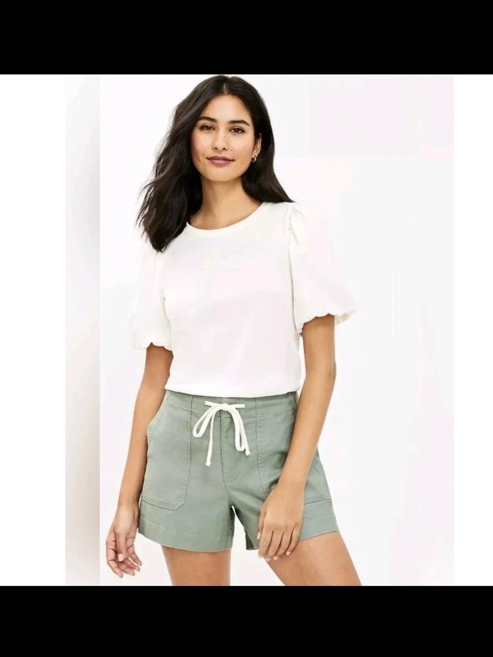 🌸 LOFT Oh So Soft White Puff Sleeve Crewneck Top Tee XS